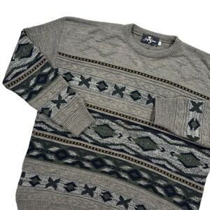 Gran Sasso Sweater Mens XL Intarsia Geometric Knit Wool Blend Canada Vintage